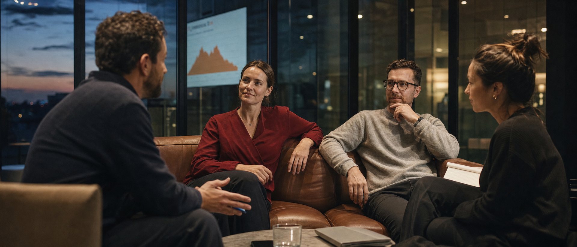 Reunião comercial com resultado na tela